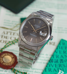 Rolex Date 15210 Slate Grey + Papers & Original Engine Turned Bezel (1995)