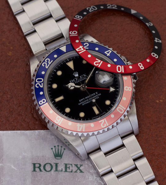 Rolex GMT-Master II Pepsi + Coke Inlay 'Cream Patina' 1990