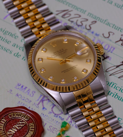 Rolex Datejust 16233 ''Champagne Diamond Dial'' Full Set (93/94)